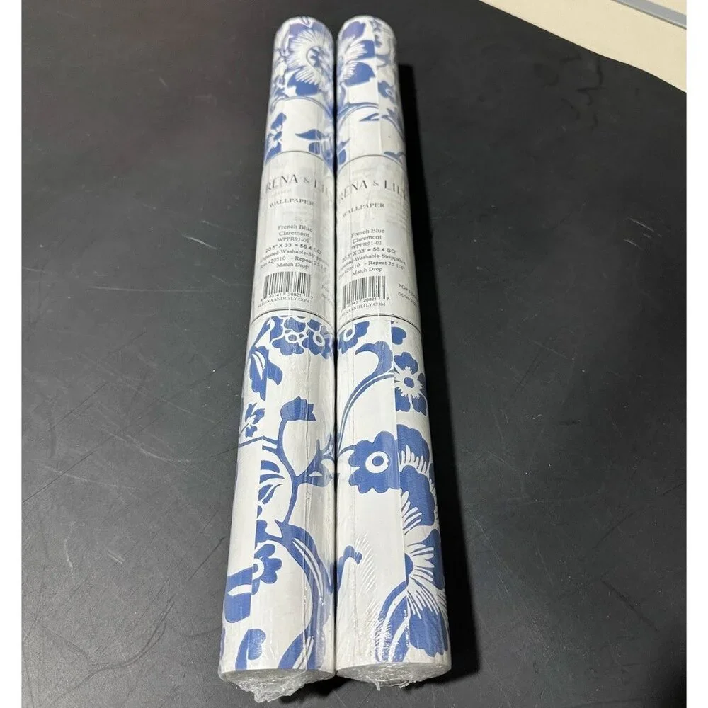 Serena & Lily Claremont Floral Print Wallpaper (Set of 2 Rolls)-French Blue